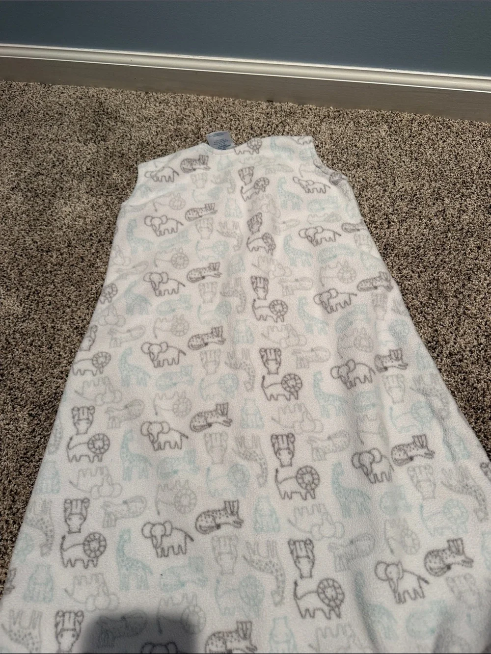 HALO White Sleep Sack with Gray and Light Blue Animal Prints
